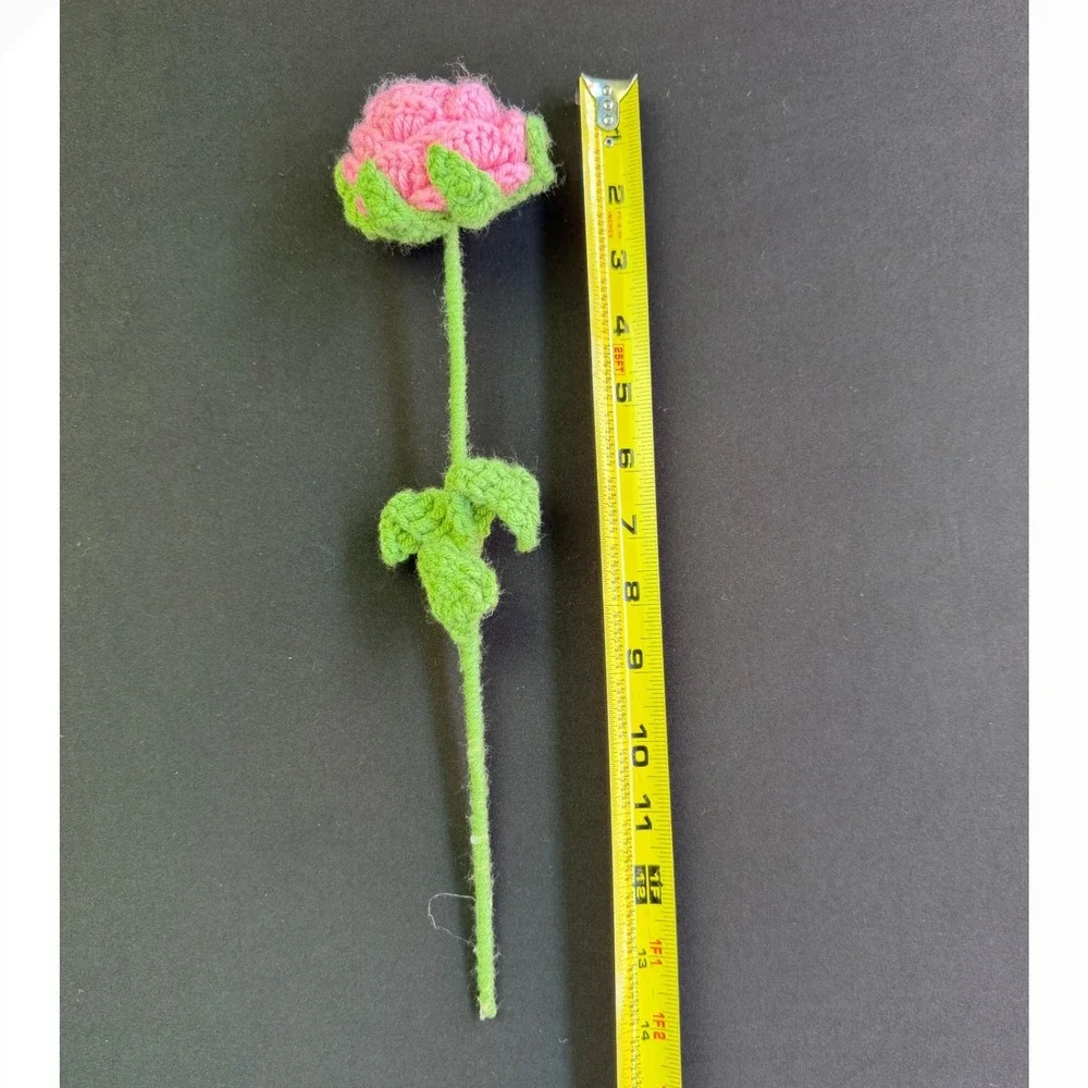 Handmade Crochet Flower Bouquet 5pc Pink Purple Roses Tulip Cottagecore Decor